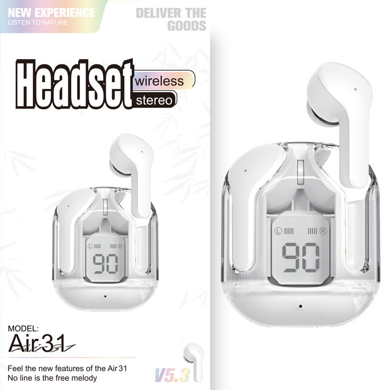 Écouteurs Bluetooth sans fil à affichage numérique transparent TWS