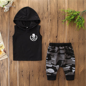 2 pièces enfant en bas âge enfants bébé garçon sans manches à capuche vêtements T-shirt hauts camouflage pantalon tenues