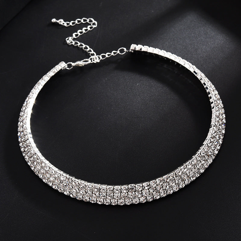 Exagérée Griffe Diamant Perlé Quatre-Pièce Ensemble Multicouche Collier