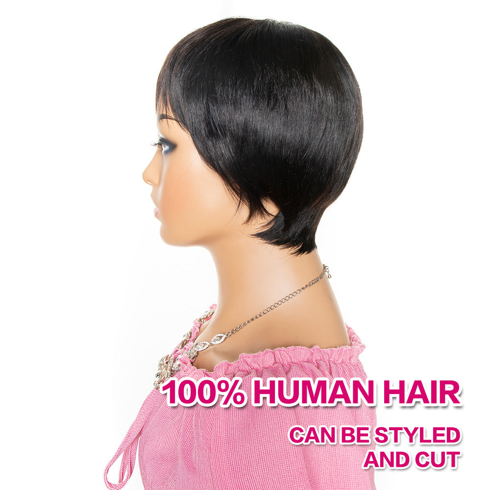 Court Coupe de Lutin de Cheveux Humains Perruque Avec Bang