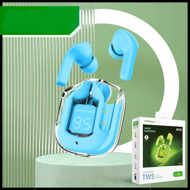 Écouteurs Bluetooth sans fil à affichage numérique transparent TWS
