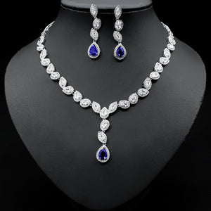 Collier coloré zircon boucles d'oreilles chaîne de clavicule femme noble robe de mariée de luxe trois pièces ensemble