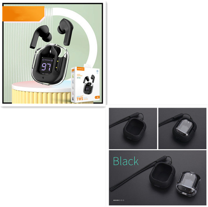 Écouteurs Bluetooth sans fil à affichage numérique transparent TWS