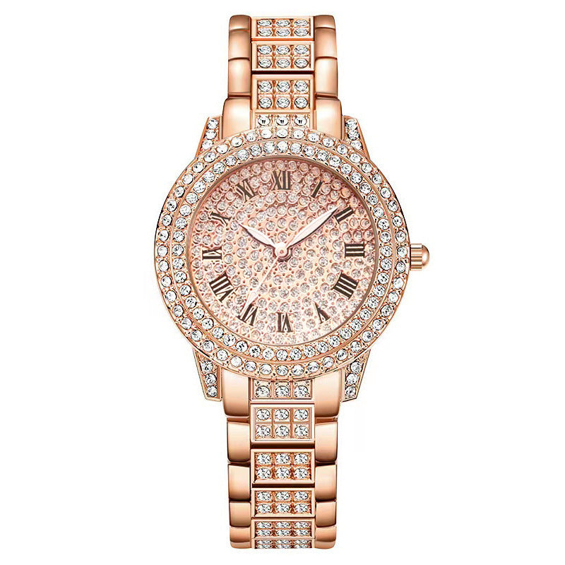 Montre à quartz romain à la mode diamant cinq pièces pour femme