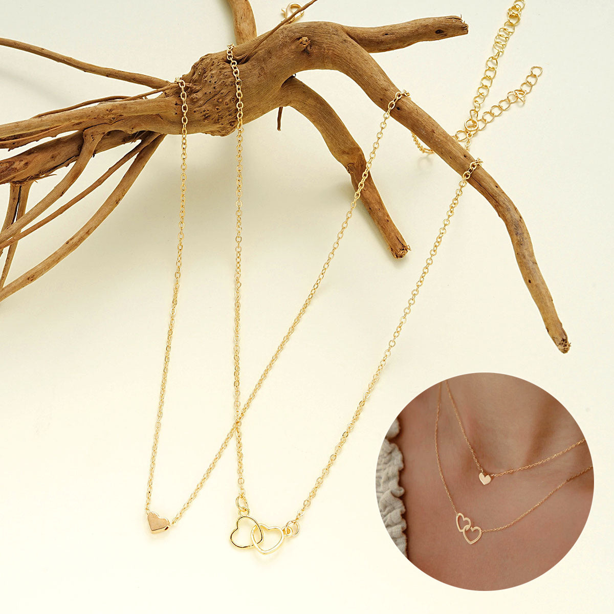 Collier pendentif en forme de coeur creux double couche collier pendentif en forme de coeur classique mignon pour femmes