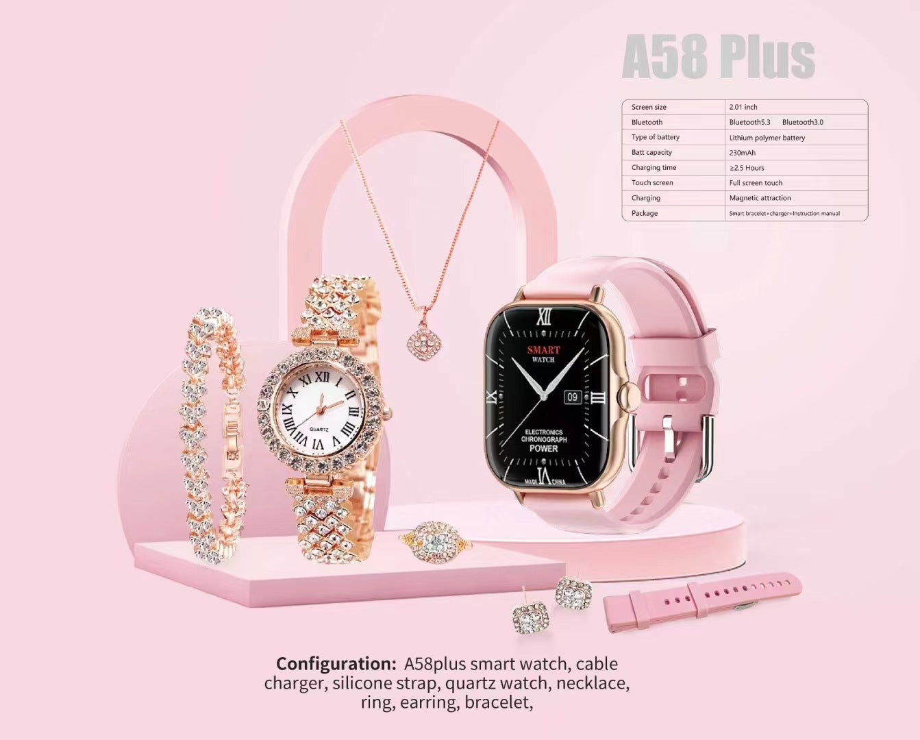 Montre intelligente Bluetooth Appel Fréquence cardiaque Oxygène Sang Femmes