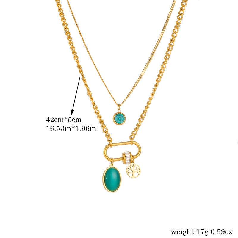 Double-layer Stainless Steel Gold-plated Chain Turquoise