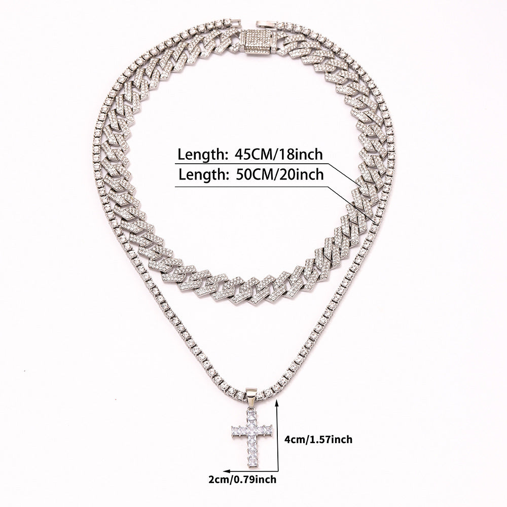 Pendentif croix en zircon collier Hip Hop Full Miami Curb Cuban Chaîne Glaqué Strass Bling Colliers Rapper pour hommes et femmes Chaîne de clavicule bijoux