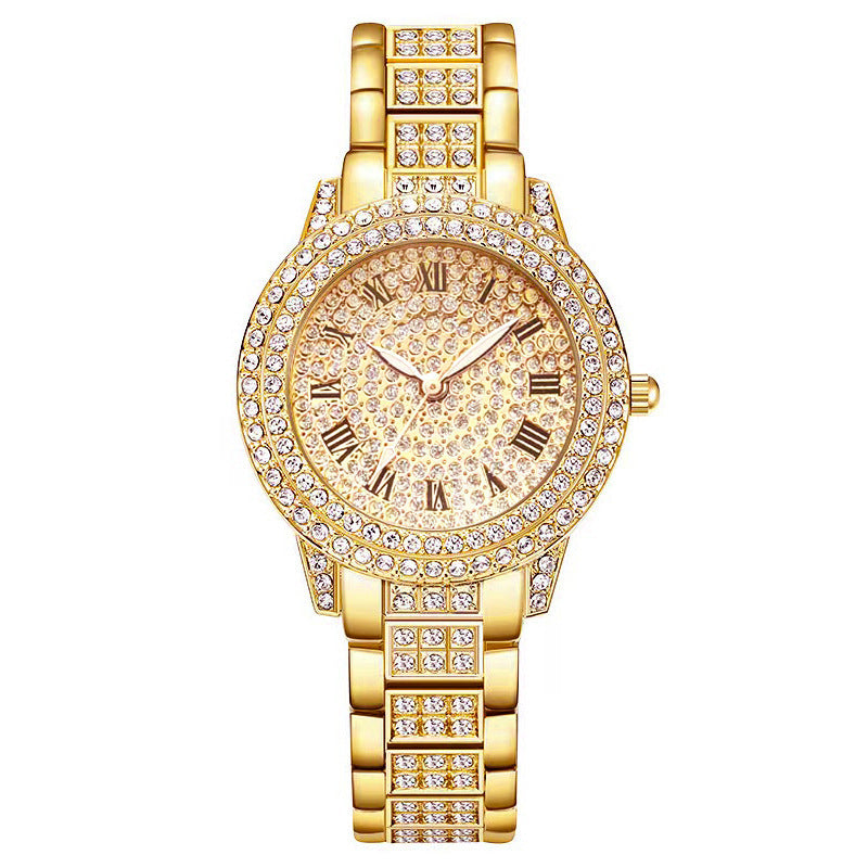 Montre à quartz romain à la mode diamant cinq pièces pour femme