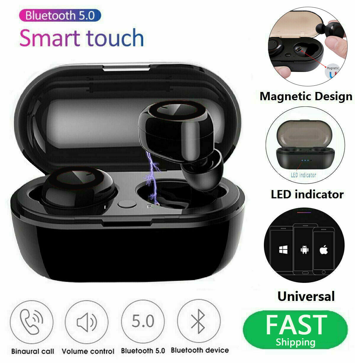 Étanche Bluetooth 5.0 sans fil écouteurs casque casque antibruit TWS