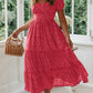 Square Collar Puff Sleeve Floral Dress Long Dress