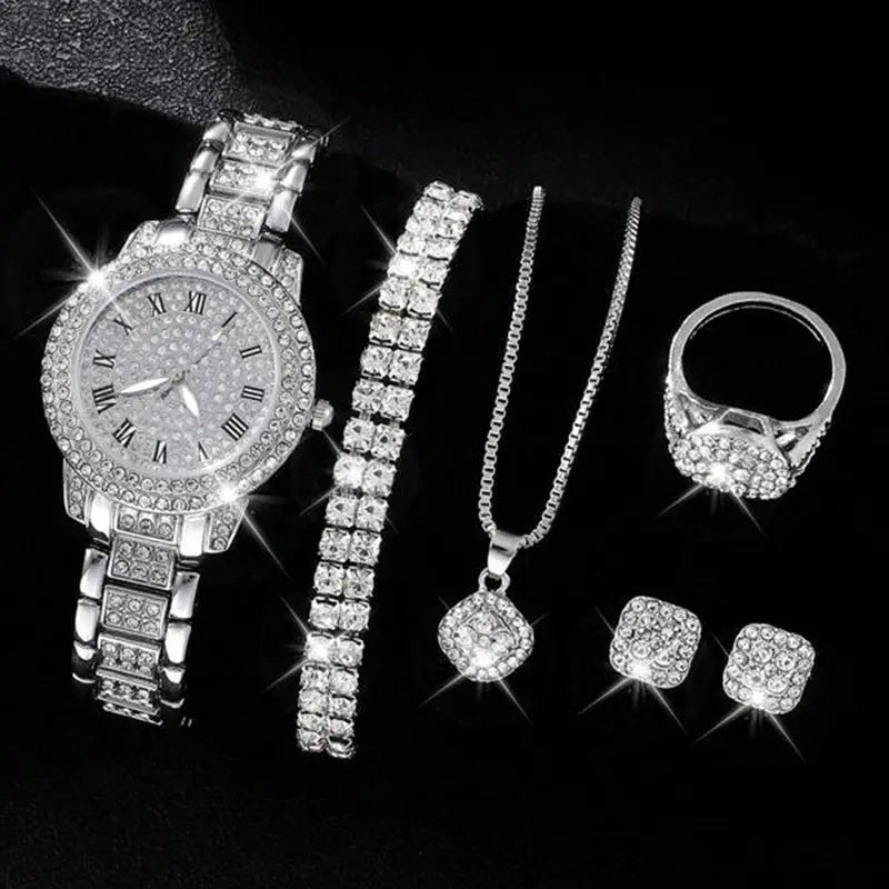 Montre à quartz romain à la mode diamant cinq pièces pour femme