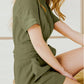 Cotton Linen Solid Color Round Neck Short Sleeves Pocket Lace-up Waist-controlled Casual One-piece Pant Belt Belt