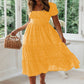 Square Collar Puff Sleeve Floral Dress Long Dress