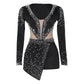 V-neck Rhinestone Tight Long Sleeve Jumpsuit