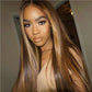 Mi-longueur droite cheveux brun pick or cheveux longs synthétique coiffures