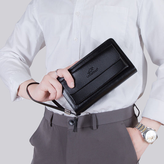 Pochette d'affaires pour hommes double fermeture à glissière grande capacité