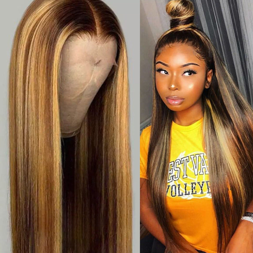 Mi-longueur droite cheveux brun pick or cheveux longs synthétique coiffures