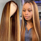 Mi-longueur droite cheveux brun pick or cheveux longs synthétique coiffures