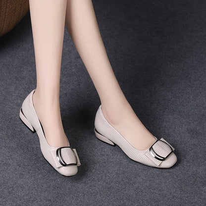 Women's Fashionable Non-slip Soft Bottom Thick Heel Leather Shoes