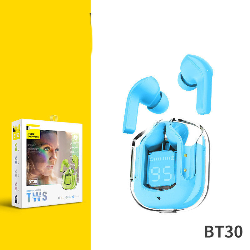 Écouteurs Bluetooth sans fil à affichage numérique transparent TWS