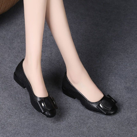 Women's Fashionable Non-slip Soft Bottom Thick Heel Leather Shoes