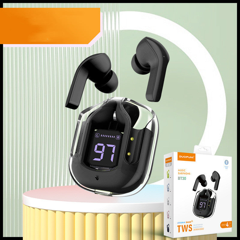 Écouteurs Bluetooth sans fil à affichage numérique transparent TWS