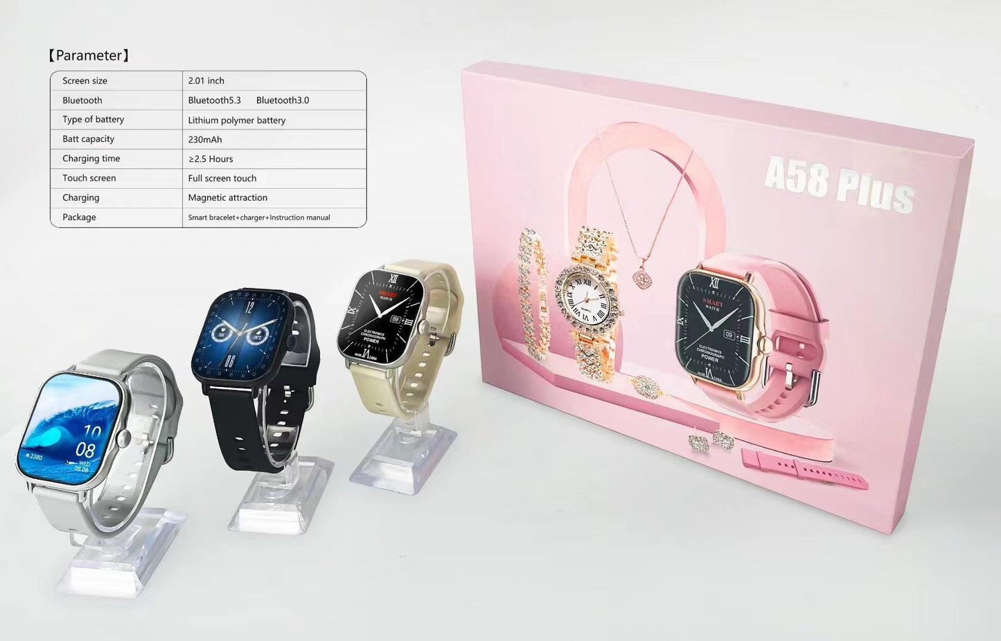 Montre intelligente Bluetooth Appel Fréquence cardiaque Oxygène Sang Femmes