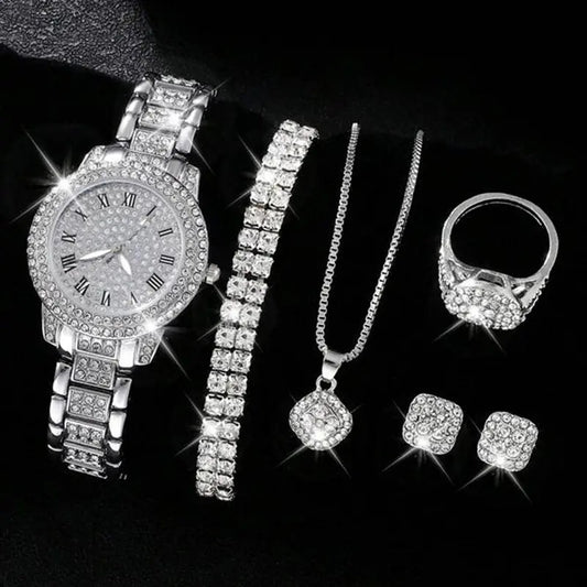 Montre à quartz romain à la mode diamant cinq pièces pour femme