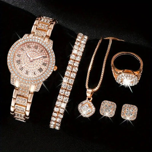 Montre à quartz romain à la mode diamant cinq pièces pour femme
