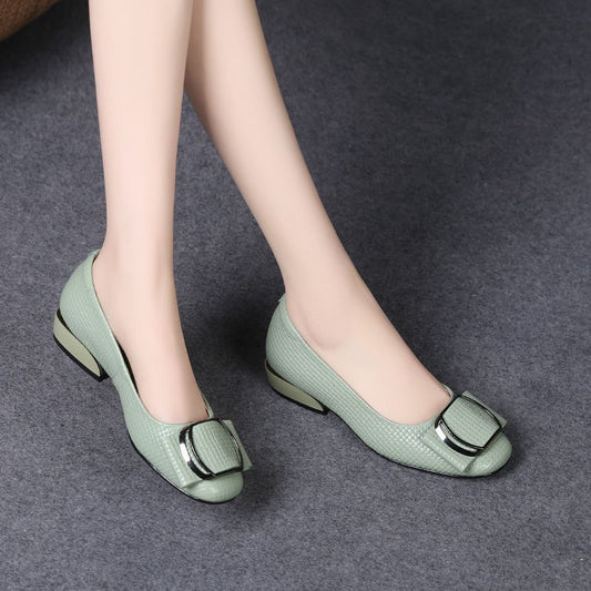 Women's Fashionable Non-slip Soft Bottom Thick Heel Leather Shoes