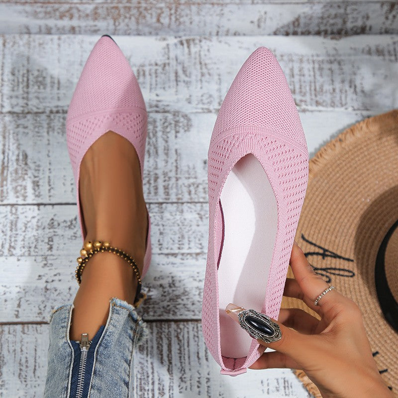 Plus Size Solid Color Pointed Flat Soft Sole Thin Shoes