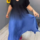 Comfortable Pleated Gradient Color Dress