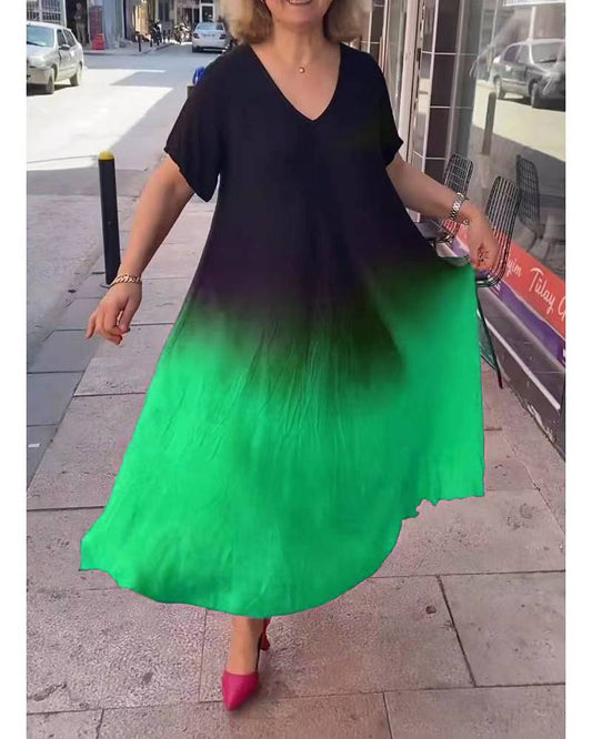Comfortable Pleated Gradient Color Dress