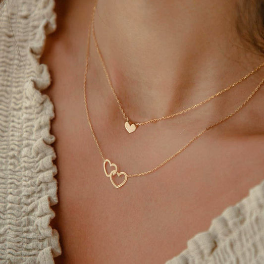 Collier pendentif en forme de coeur creux double couche collier pendentif en forme de coeur classique mignon pour femmes