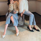 Pointed-toe Authentic Leather Soft Bottom Chunky Heel Shoes Two-way Shoes