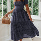 Square Collar Puff Sleeve Floral Dress Long Dress
