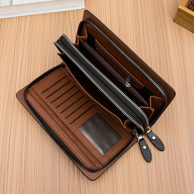Pochette d'affaires pour hommes double fermeture à glissière grande capacité
