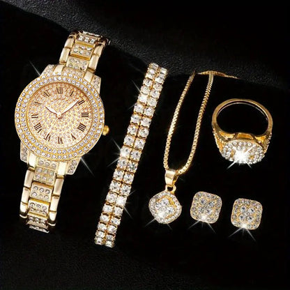 Montre à quartz romain à la mode diamant cinq pièces pour femme