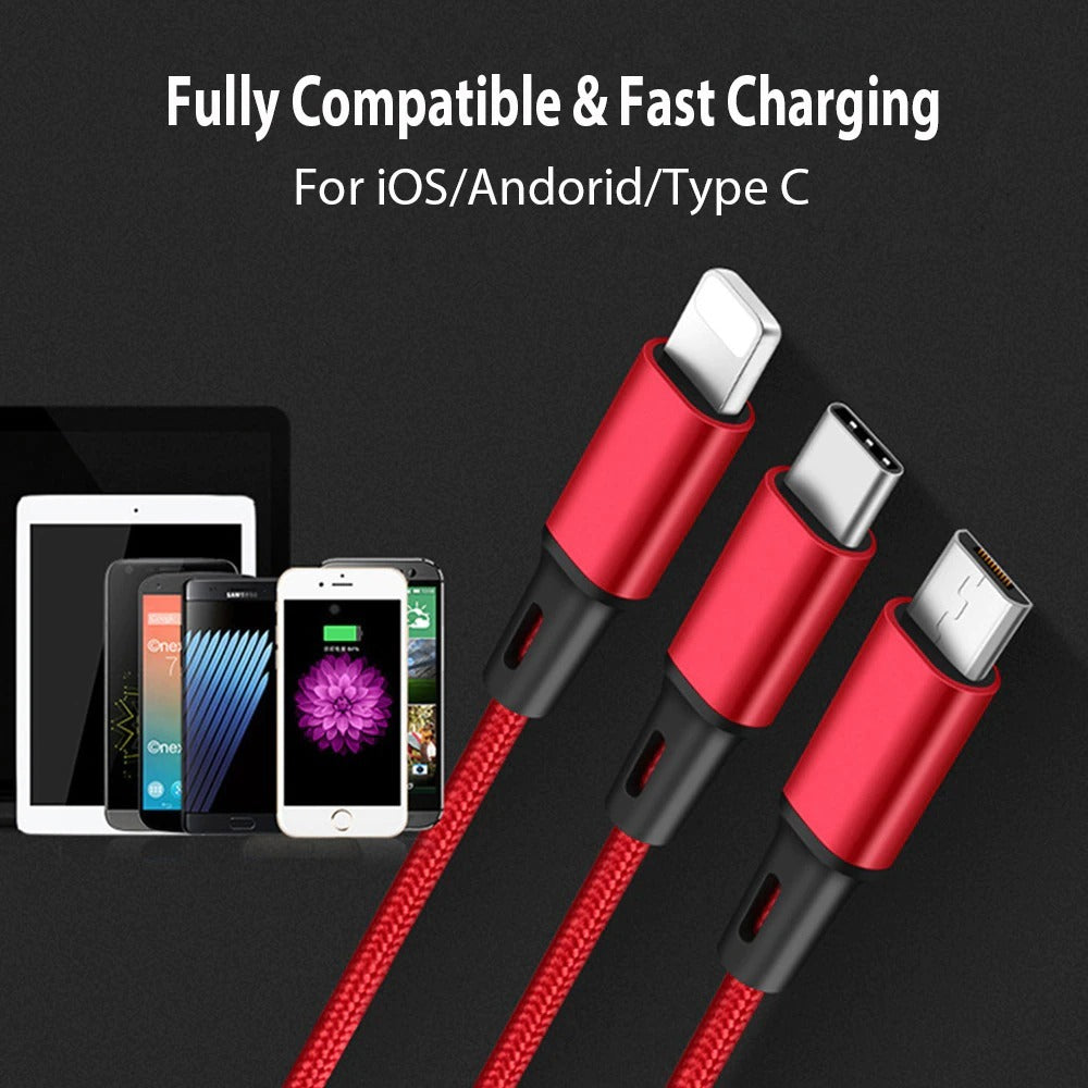 3 dans 1 USB Câble Pour iPhone XS Max XR X 8 7 De Charge Chargeur Micro USB Câble Pour Android USB TypeC Mobile Téléphone Câbles