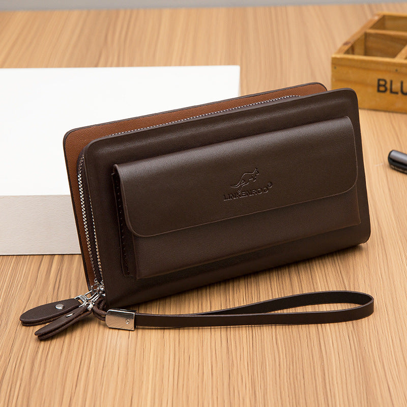 Pochette d'affaires pour hommes double fermeture à glissière grande capacité
