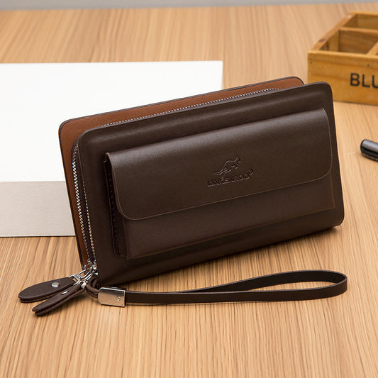Pochette d'affaires pour hommes double fermeture à glissière grande capacité