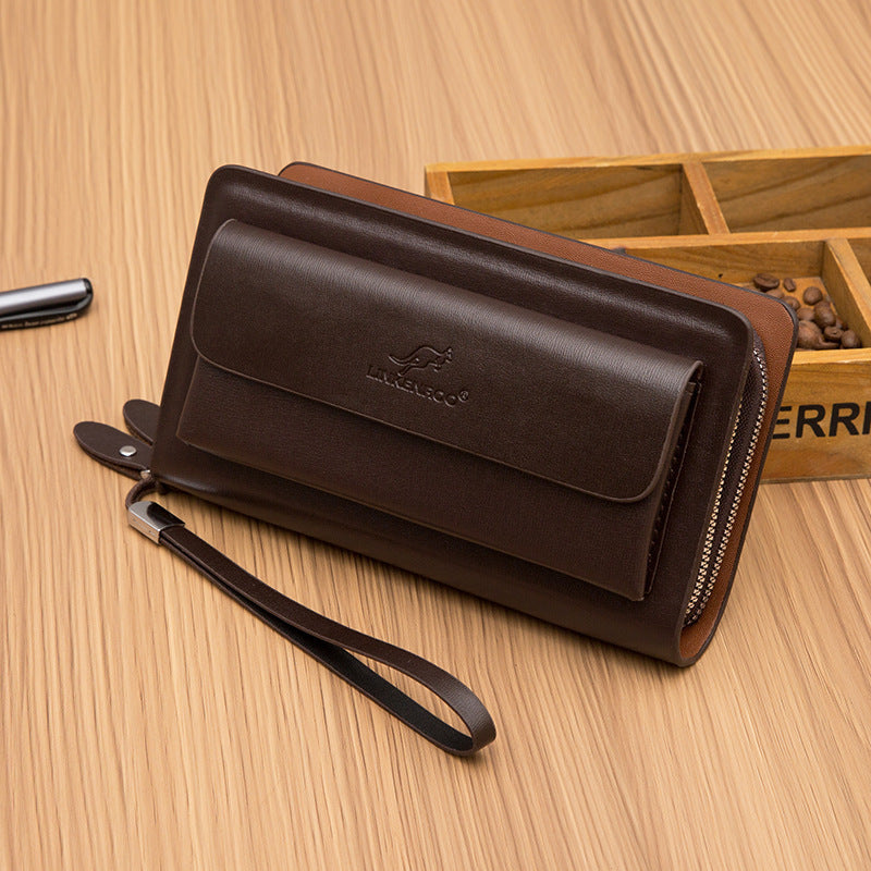 Pochette d'affaires pour hommes double fermeture à glissière grande capacité