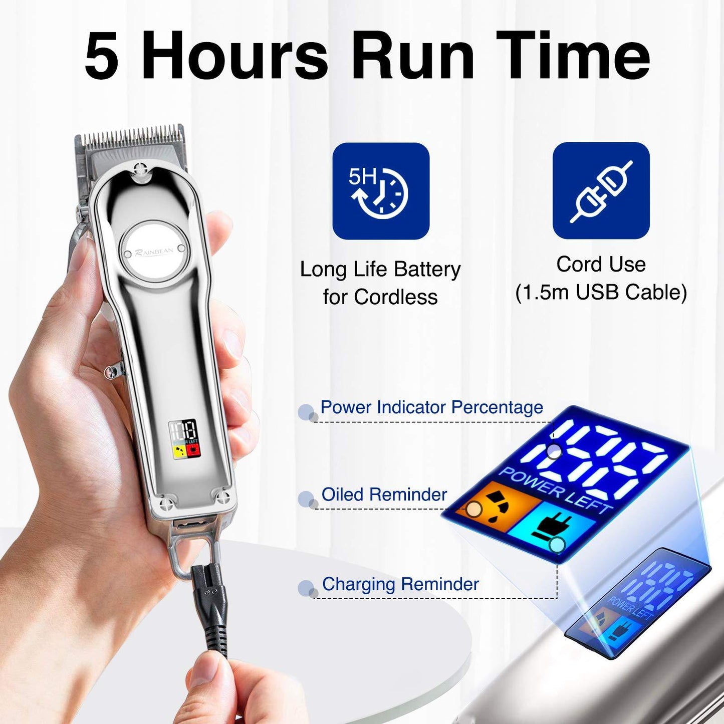 Hommes Tondeuse 3 dans 1 IPX7 Étanche Barbe Tondeuse Toilettage Kit Sans Fil Tondeuse À Cheveux pour Femmes et Enfants LED affichage USB Rechargeable Amazon Interdit