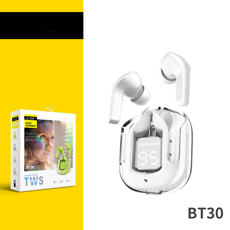 Écouteurs Bluetooth sans fil à affichage numérique transparent TWS