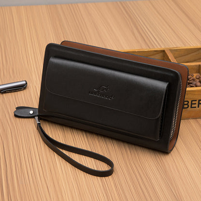 Pochette d'affaires pour hommes double fermeture à glissière grande capacité