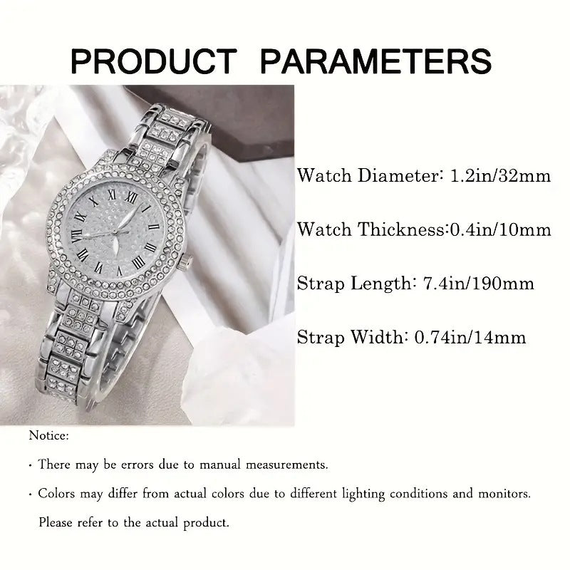 Montre à quartz romain à la mode diamant cinq pièces pour femme